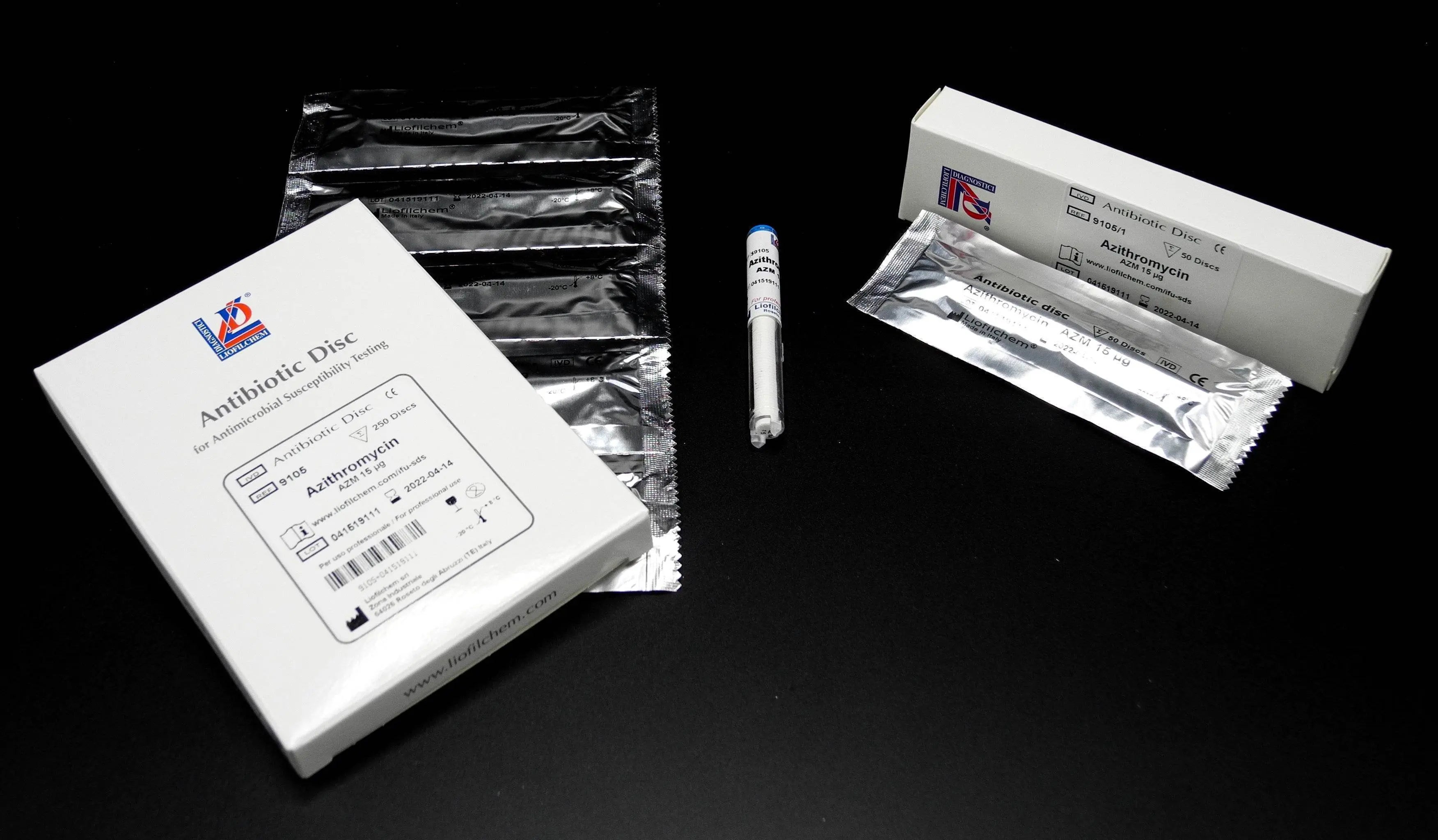 Liofilchem AST DISC Amoxicillin 10 + Clavulanic Acid microbiology testing disc for lab use.