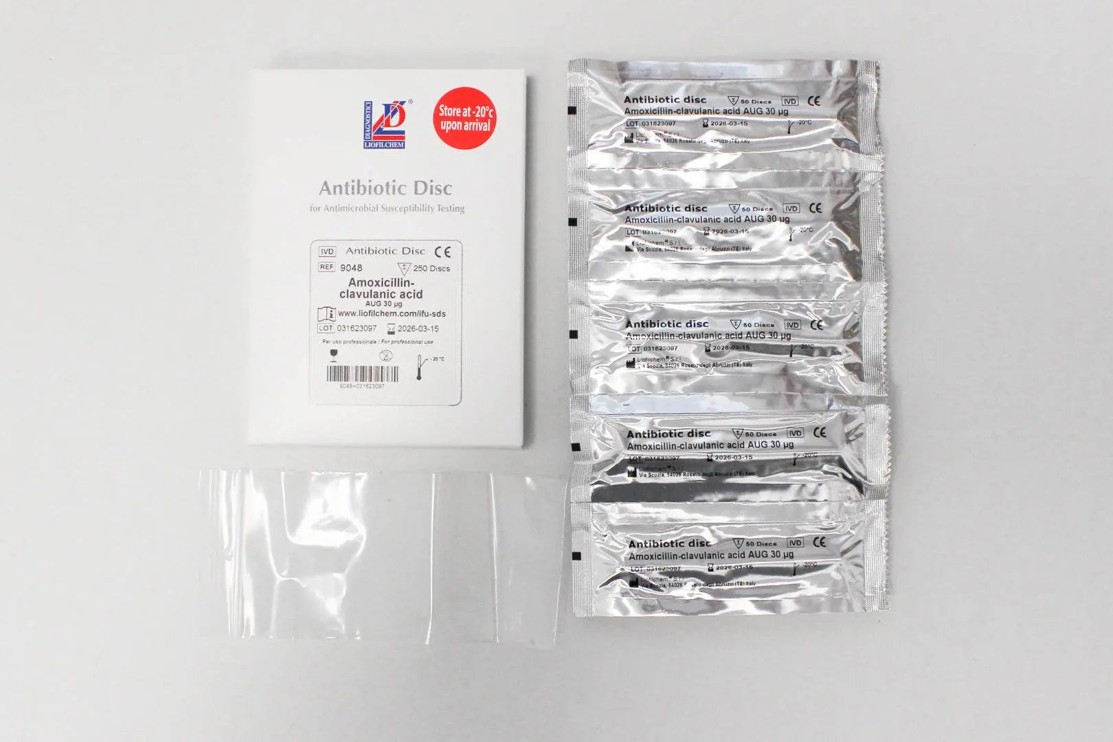 Liofilchem Amoxicillin-Clavulanic Acid AUG 30 µg Antibiotic discs for susceptibility tests 9048