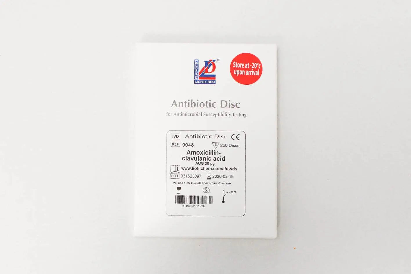 Liofilchem Amoxicillin-Clavulanic Acid AUG 30 µg Antibiotic discs for susceptibility tests 9048